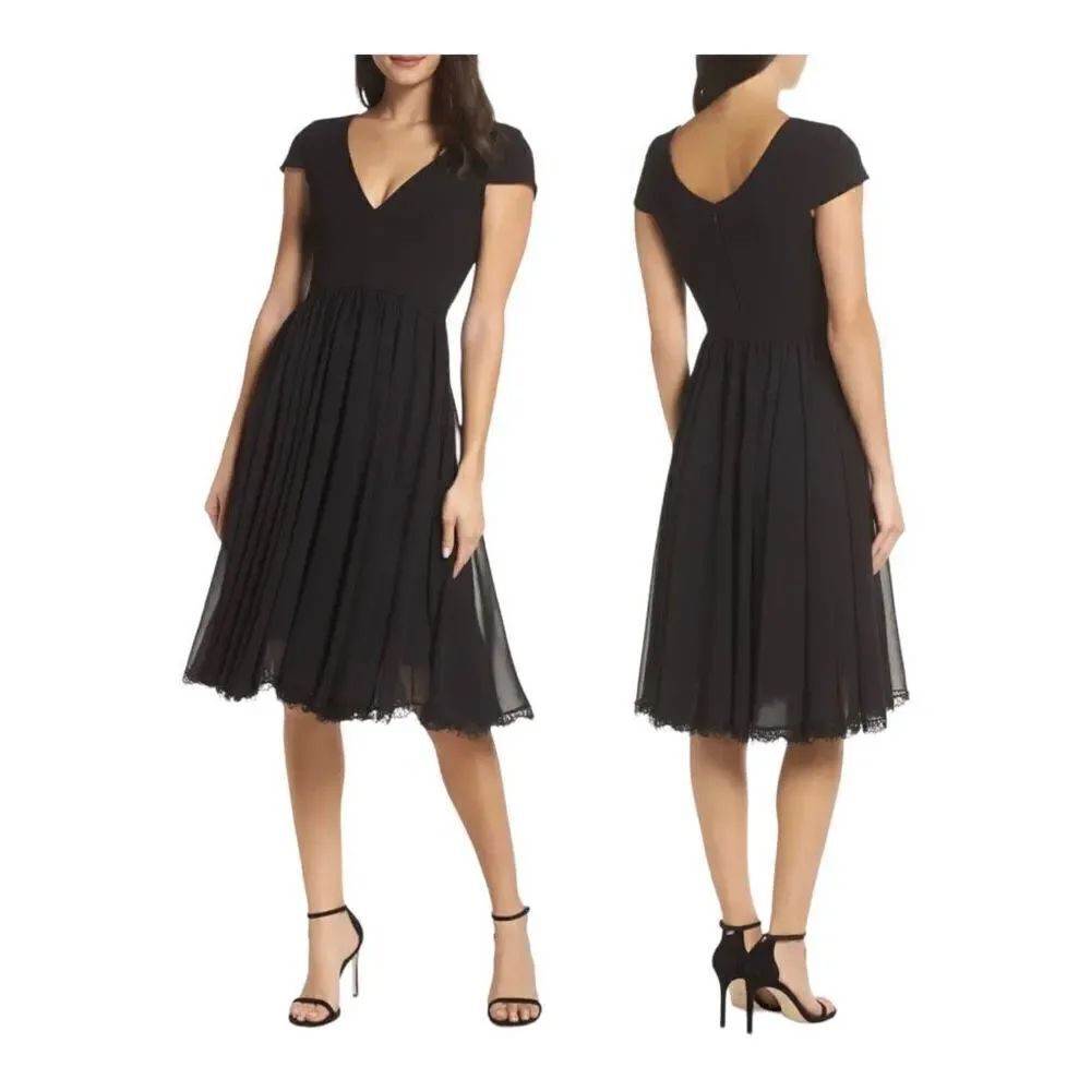 Dress the Population Corey Chiffon Fit & Flare Cocktail Dress black size M NWOT